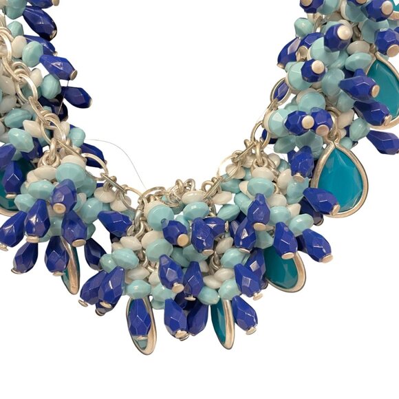 Handmade Multicolor Beaded Necklace With Blue Teal Glass Drops Silver Chain 20" - Picture 2 of 5